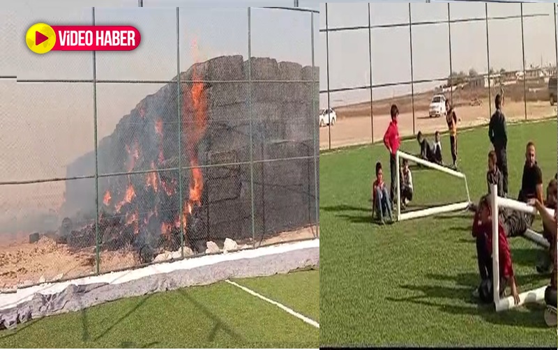 Şanlıurfa’da halı sahanın yanında yangın çıktı: Sahayı terk etmeyip yangını izlediler