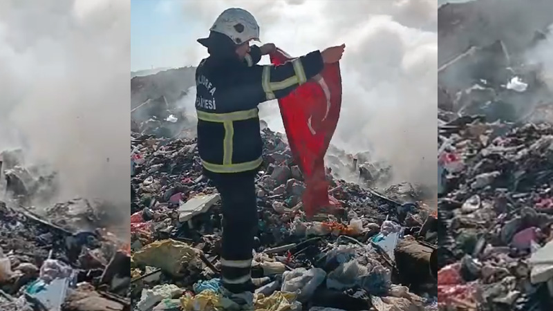 Şanlıurfa'da itfaiye ekiplerinin Türk bayrağı hassasiyeti