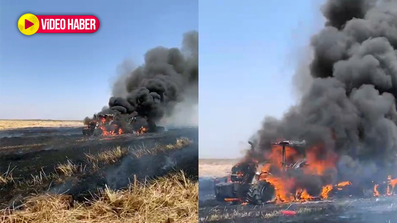 Şanlıurfa’da traktör alev topuna döndü! Tarlayla birlikte kül oldu